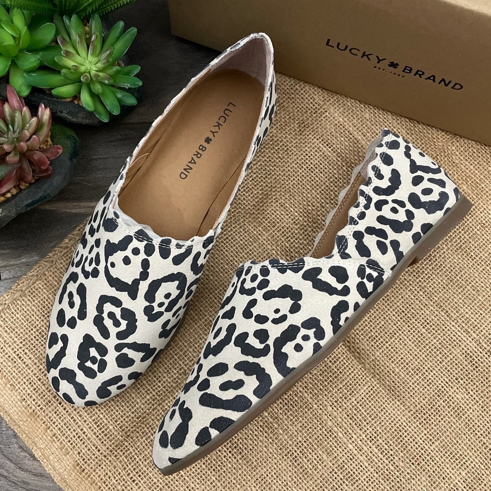 NIB Lucky Brand Cloeey Scalloped Leopard Flat